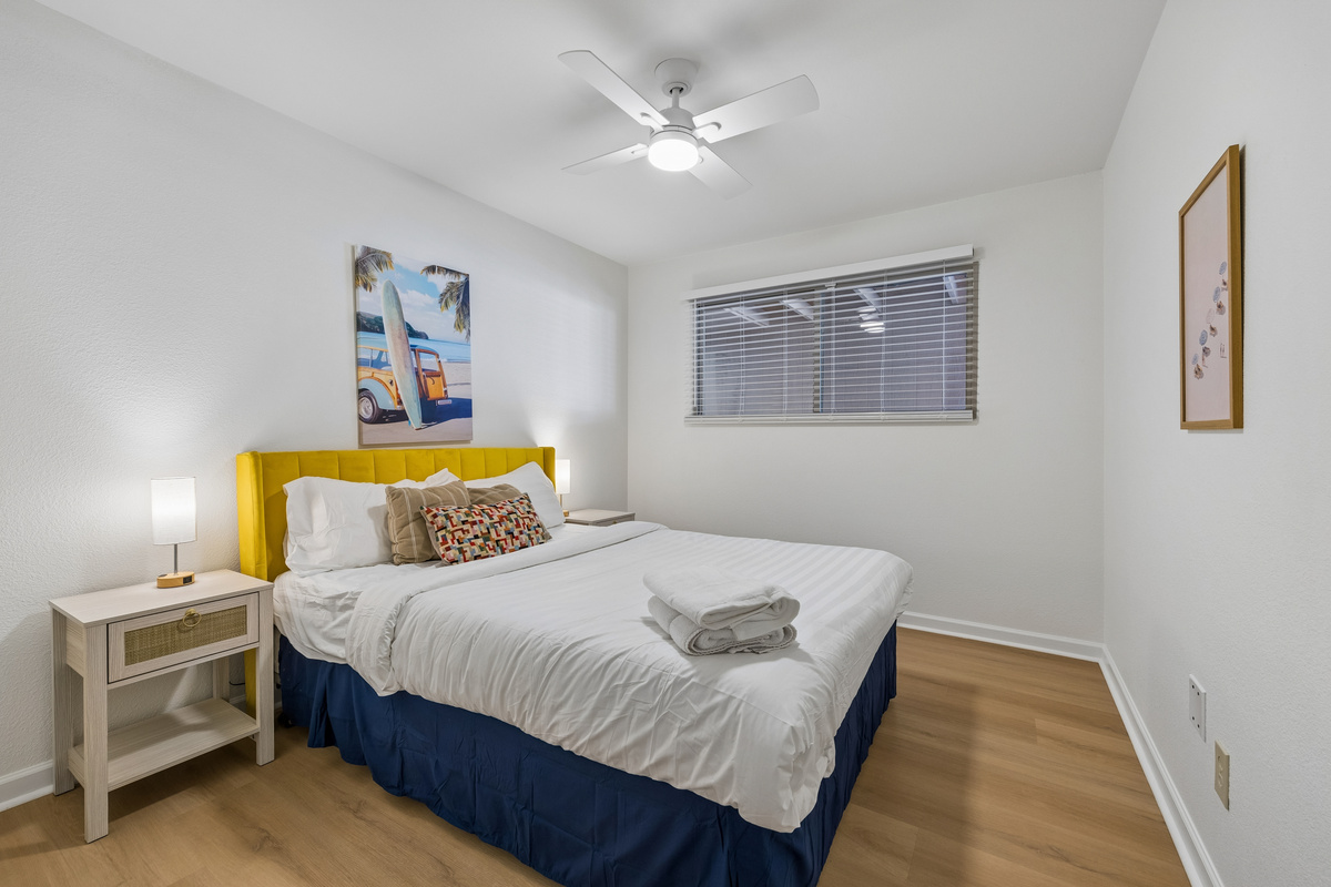 Bedroom #2 with it's queen bed is comfortable and gets pitch dark for the deepest sleep imaginable!