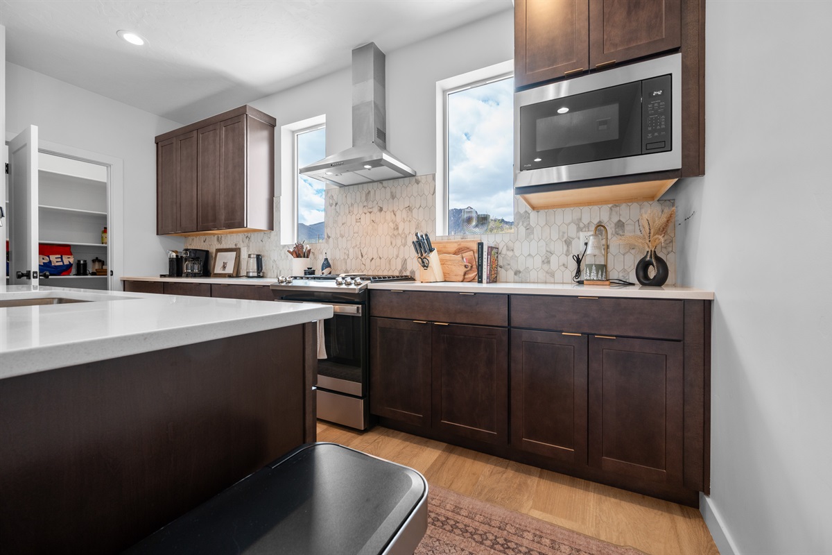 Fully stocked kitchen with everything you need for home-cooked meals.