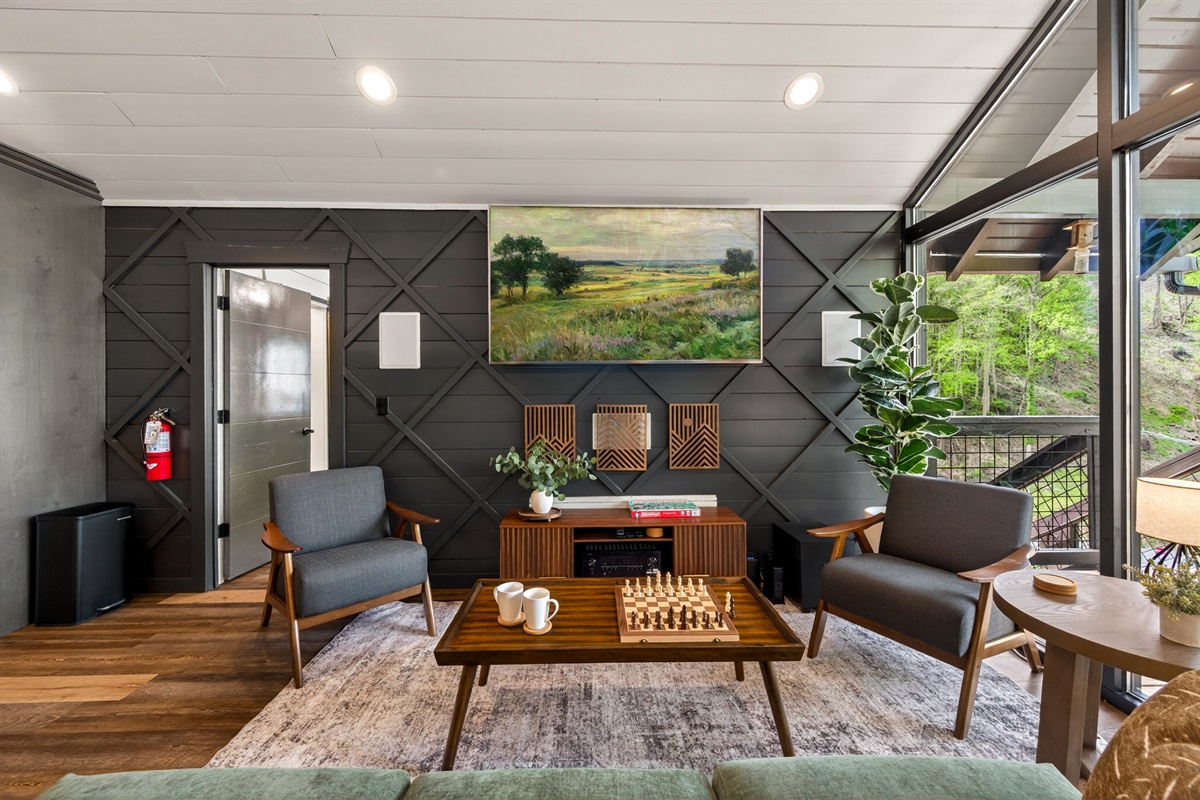 Large TV with Dolby Digital Surround Sound.