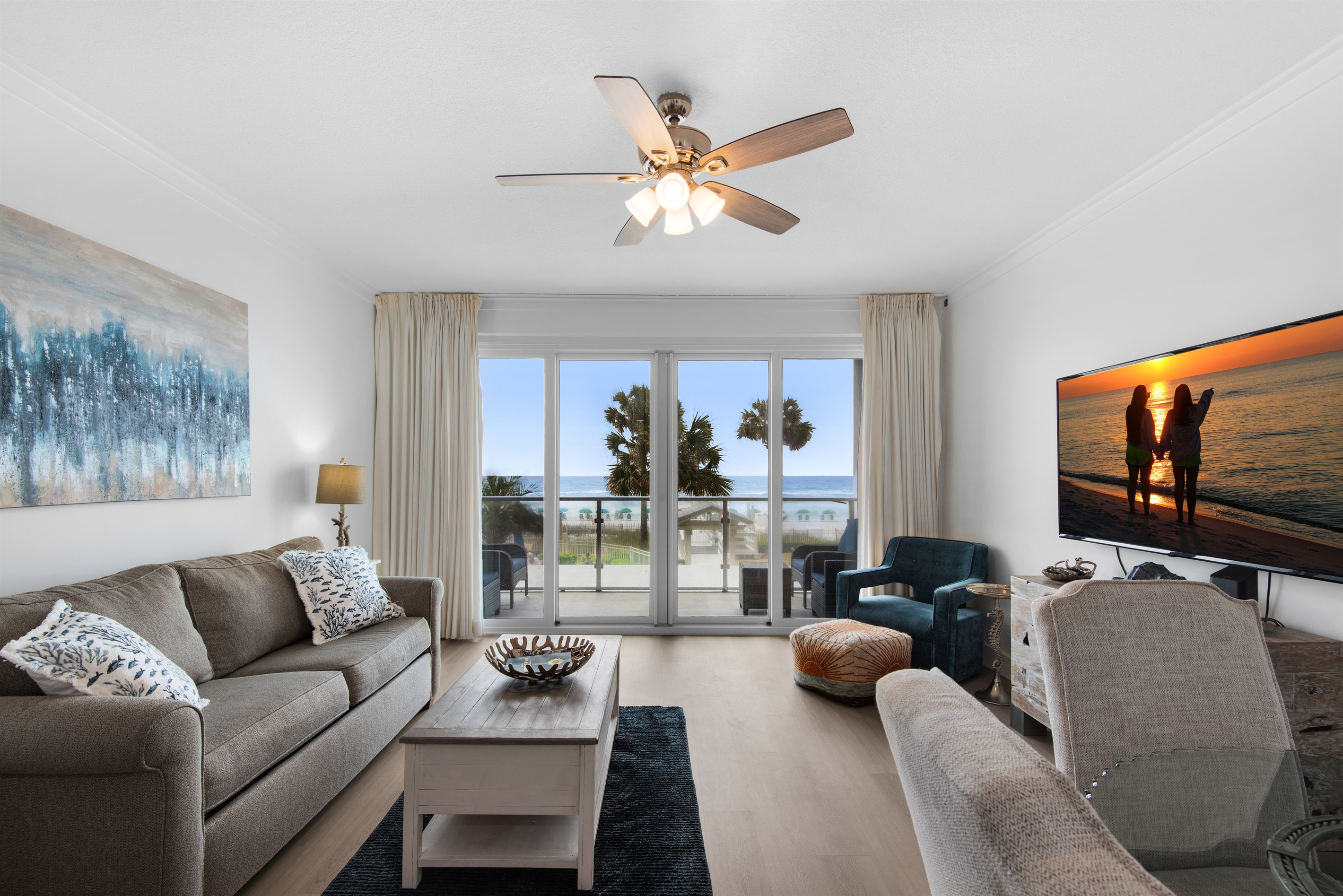 Living room with balcony views