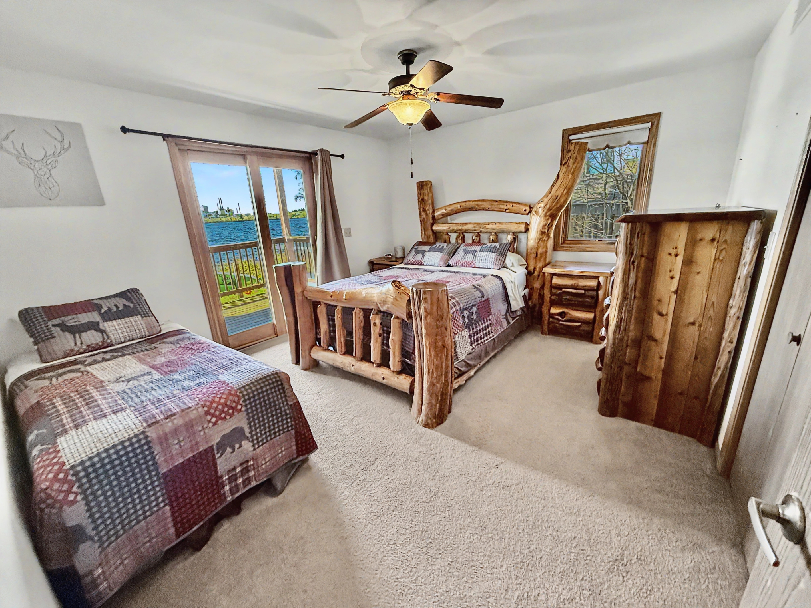 Bedroom - Queen and Twin Beds with Private Deck Access