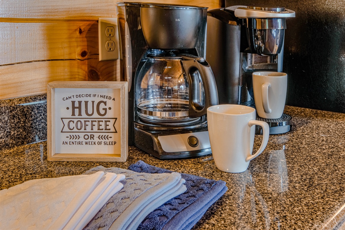 Kureg and drip coffee machine for your morning caffeine fix.