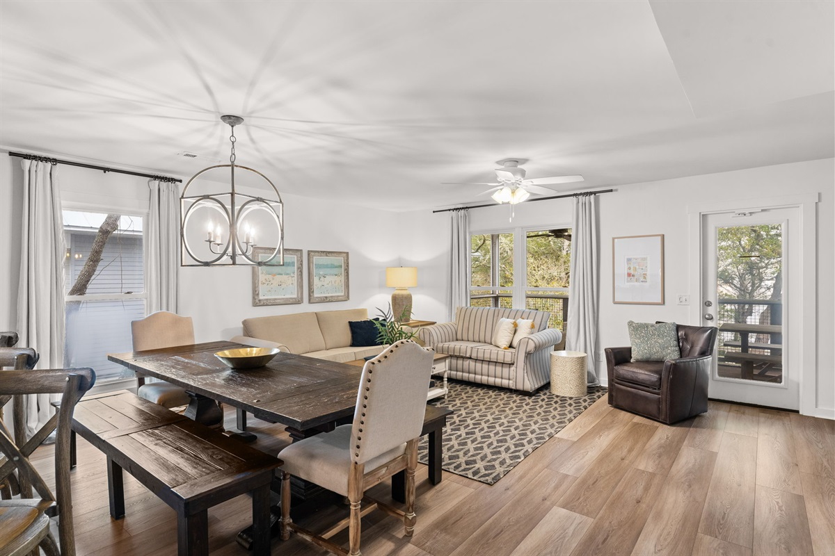 Side A, 2nd Floor:  Enjoy open-concept dining and living, perfect for groups!