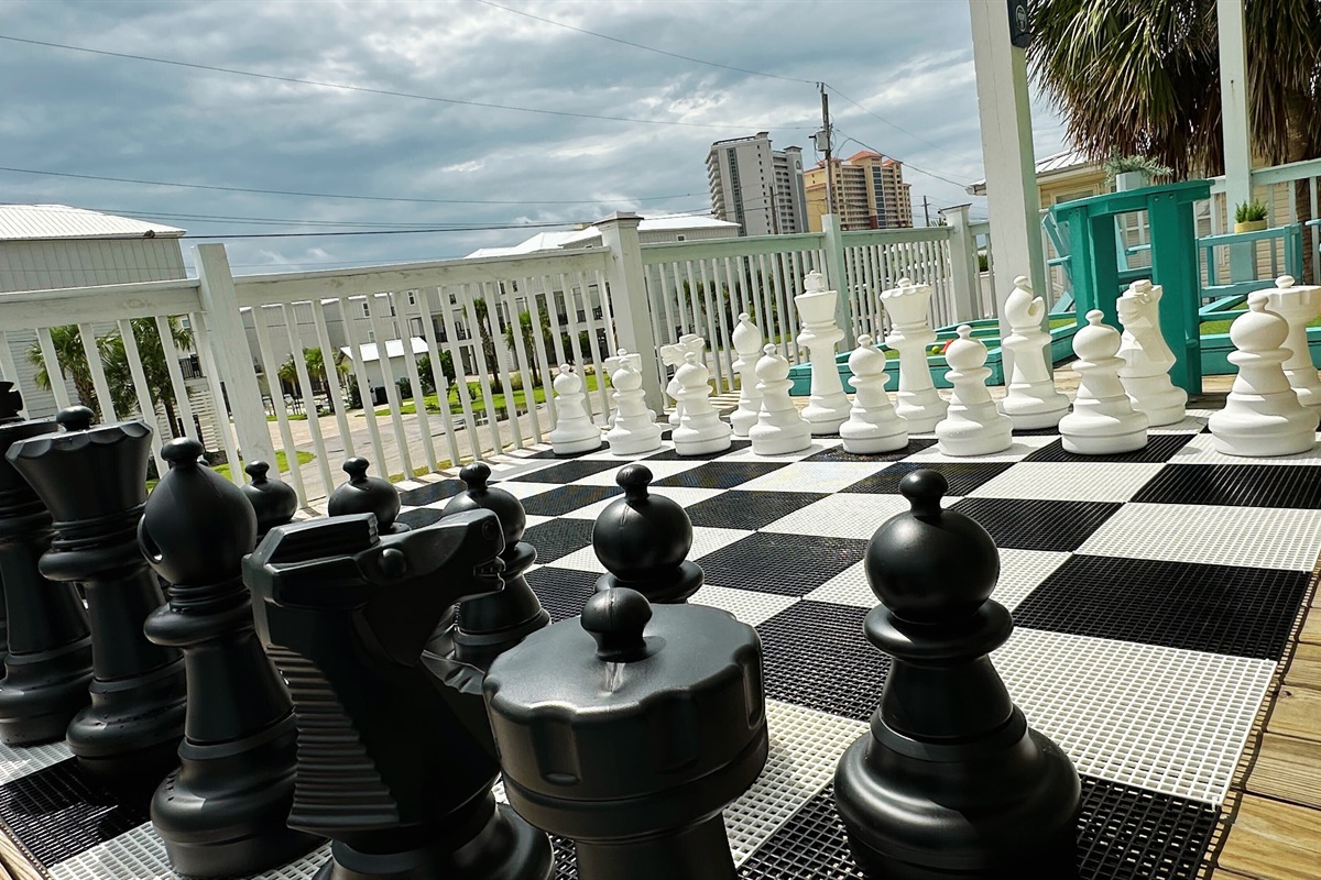 Life-size chess set for endless fun on the deck.