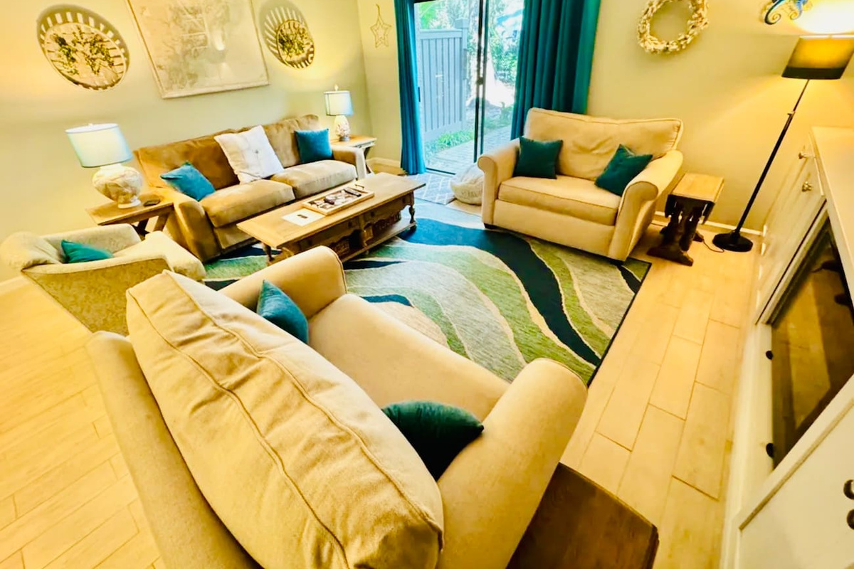 Living room with patio doors