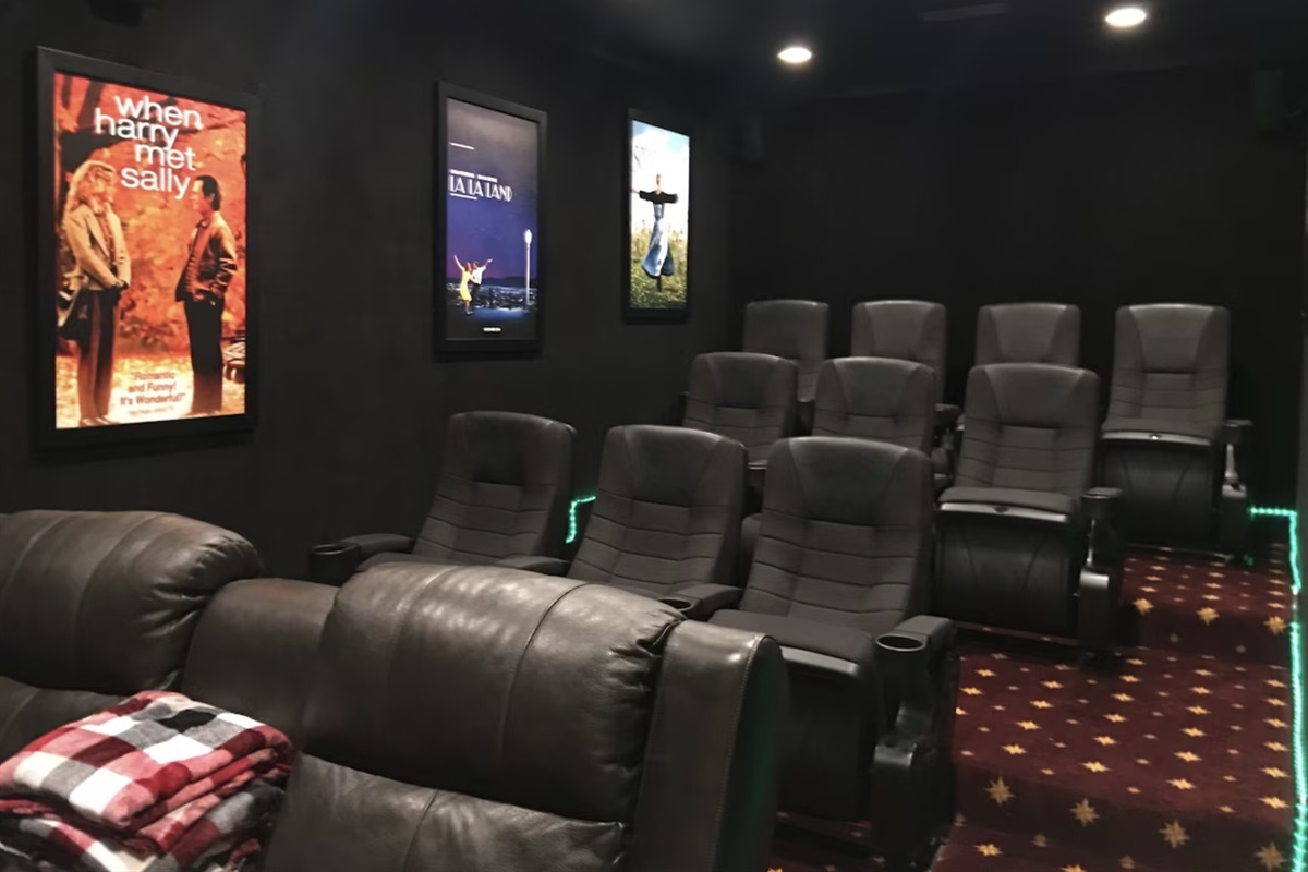 The movie theater room seats 12 in our movie theater style seating.