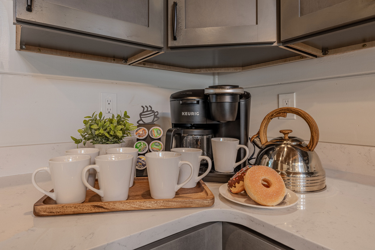 A dedicated coffee station makes mornings easy.
