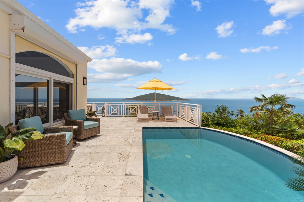 Private pool with loungers, shaded seating, and full sun for that Caribbean tan you've been craving.