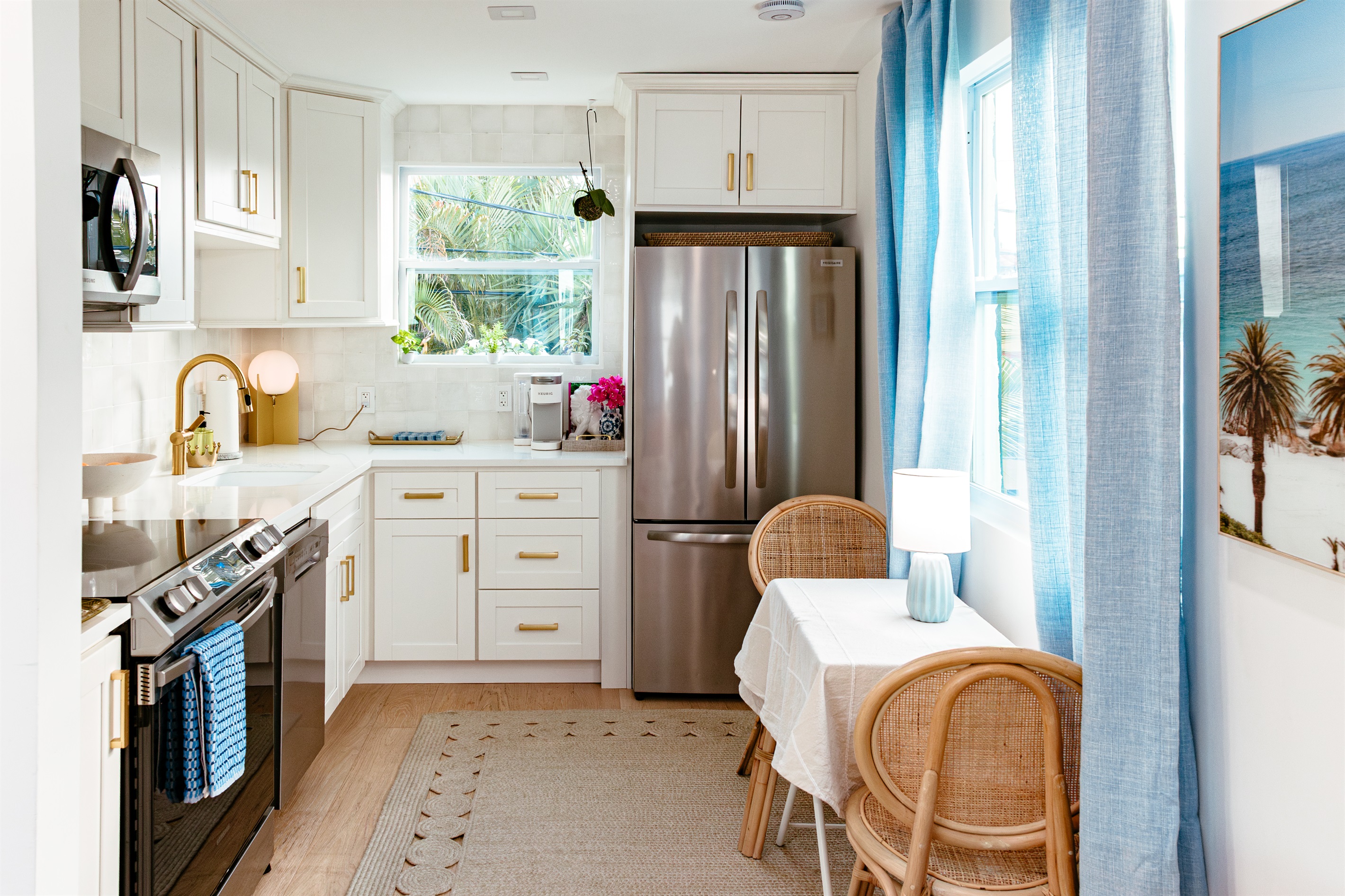 The full kitchen in the cottage has all the cookware and amenities you need to craft tasty meals together.