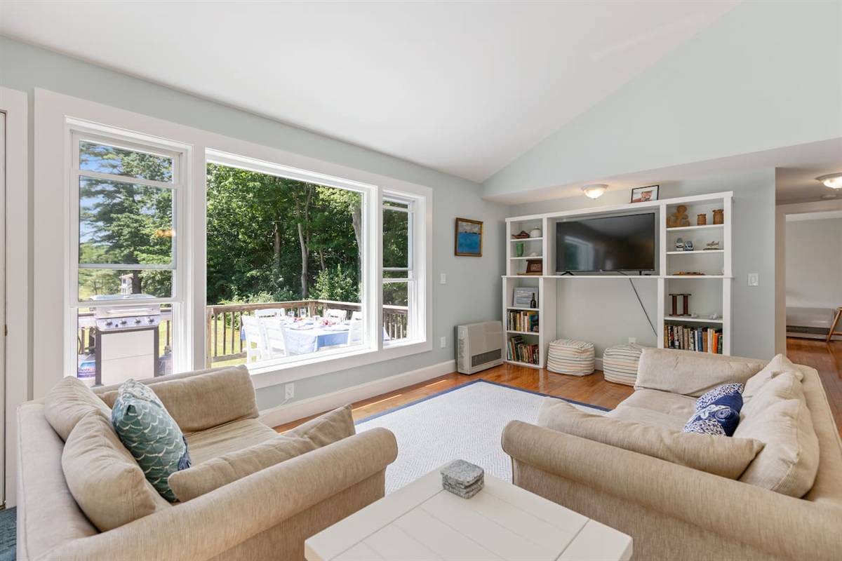 Window view out to deck and yard!