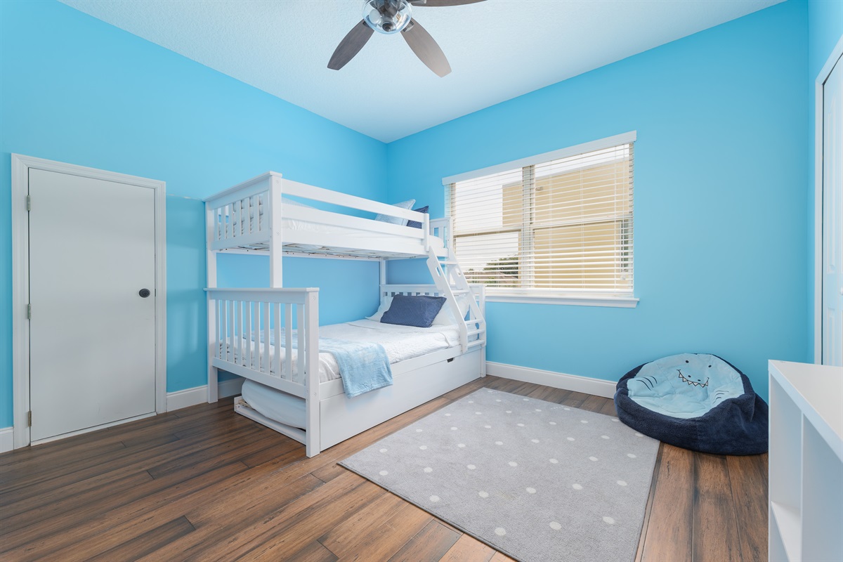 Twin over full bunk setup with plenty of room for sleepovers