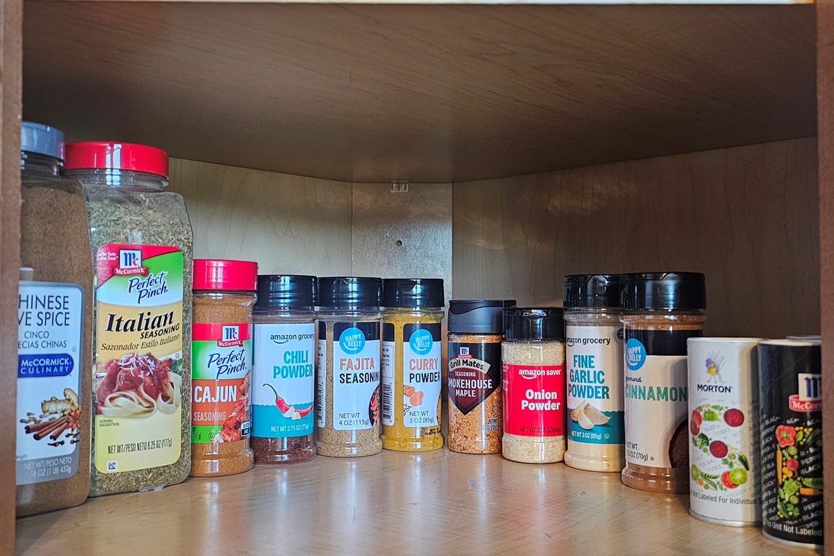 Cook with confidence — our courtesy spice shelf includes a broad range of seasonings to inspire every dish - subject to change/variation