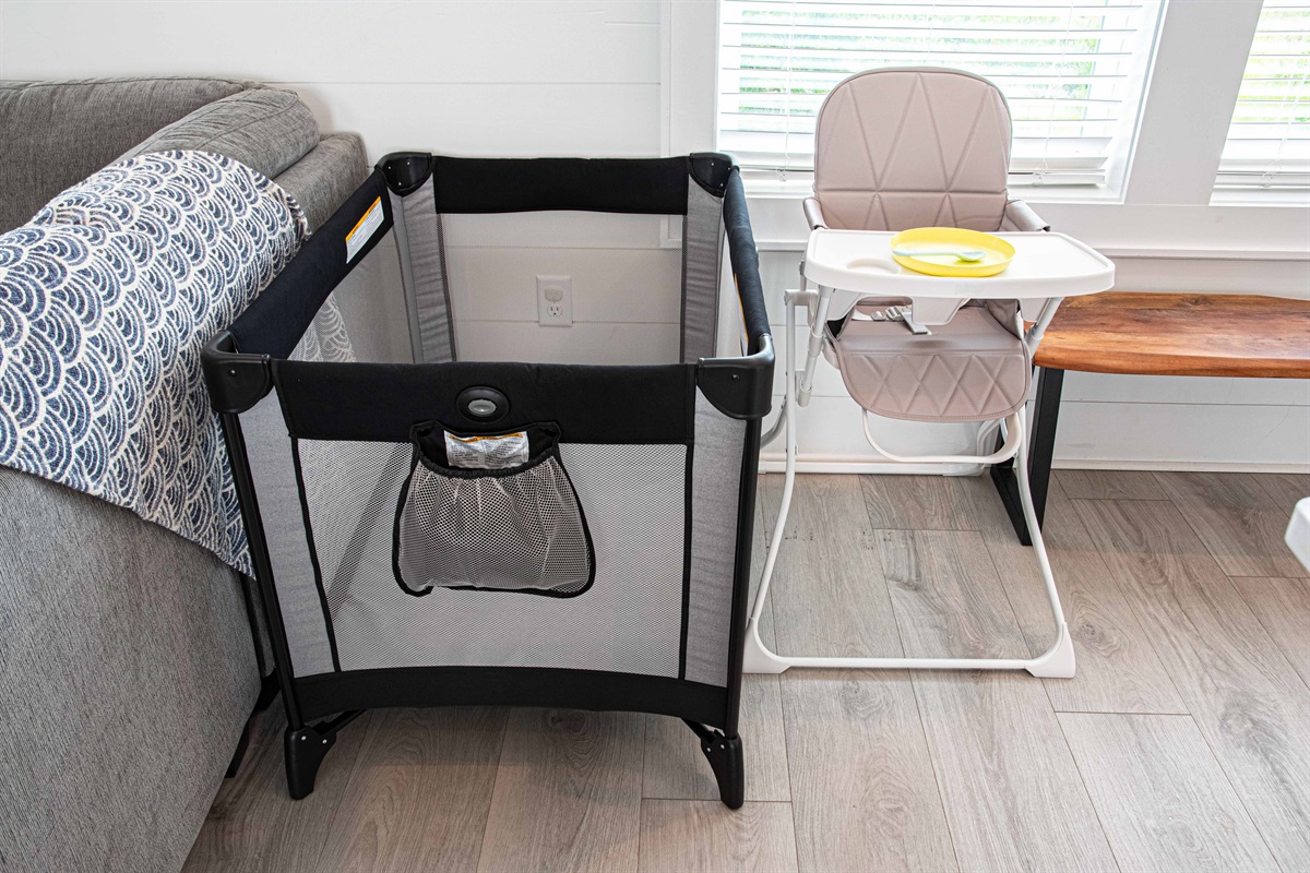 No need to pack this stuff! Baby gear is provided - high chair, pack & play and plastic dinnerware for tots. Bring your own sheets for baby please.