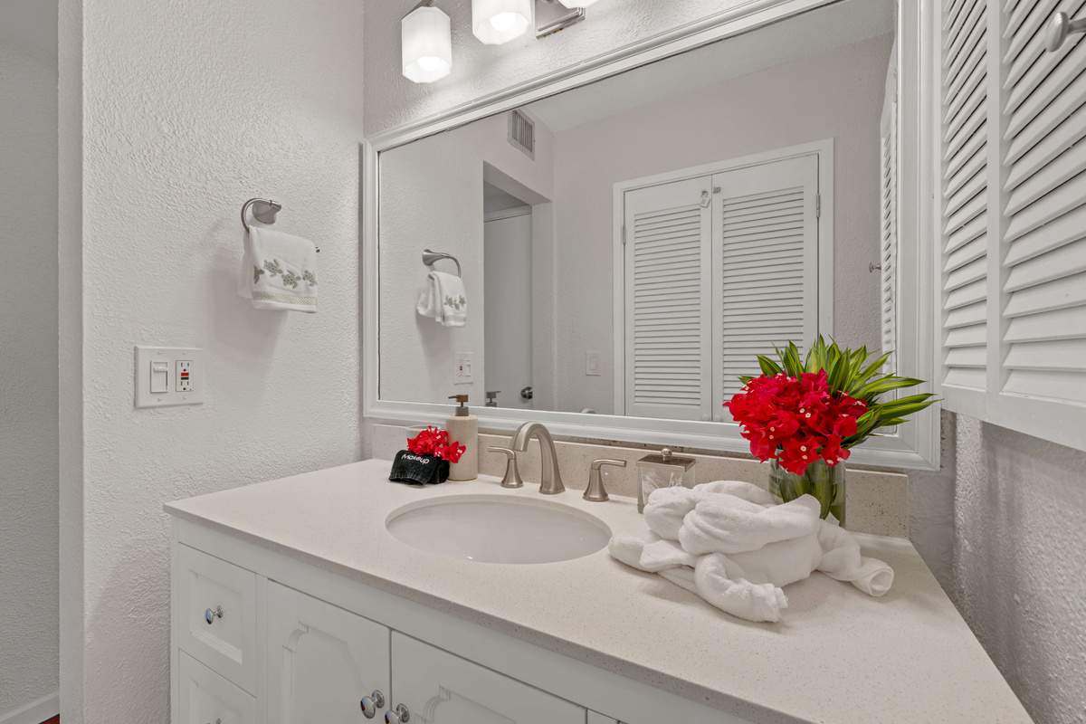 A stylish bathroom offering everything you need to start and end your day.
