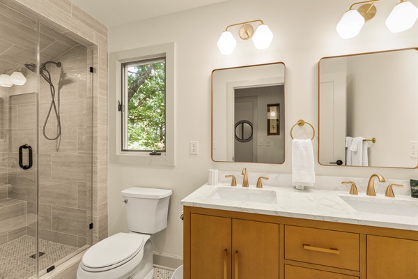 Gorgeous master en-suite with double vanity and walk-in shower. 