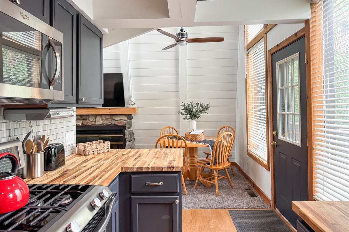Lovely kitchen leading into the dining and living room areas