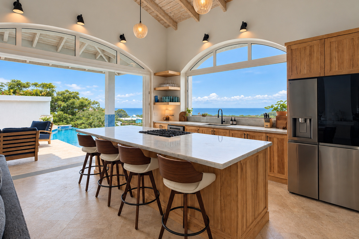 Open Kitchen w/pocket sliding doors & window