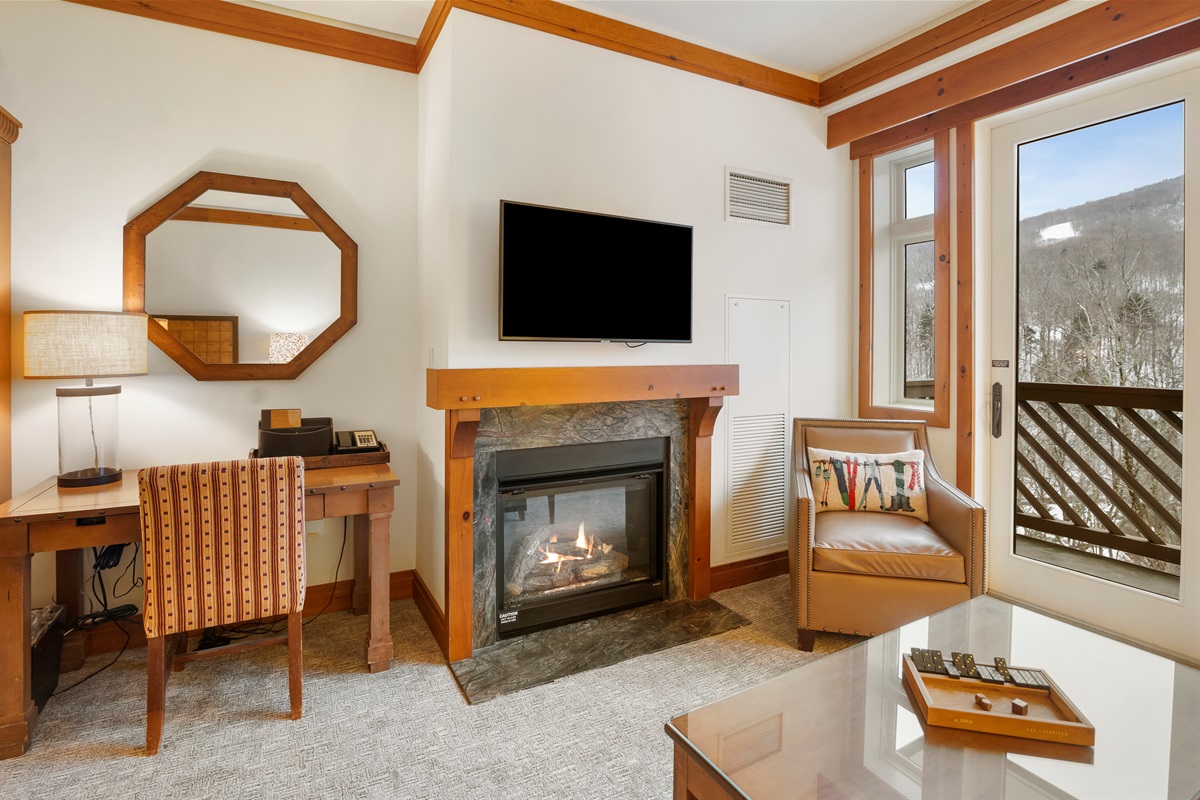 Get cozy by the fireplace after experiencing all the fun at Spruce Peak Village
