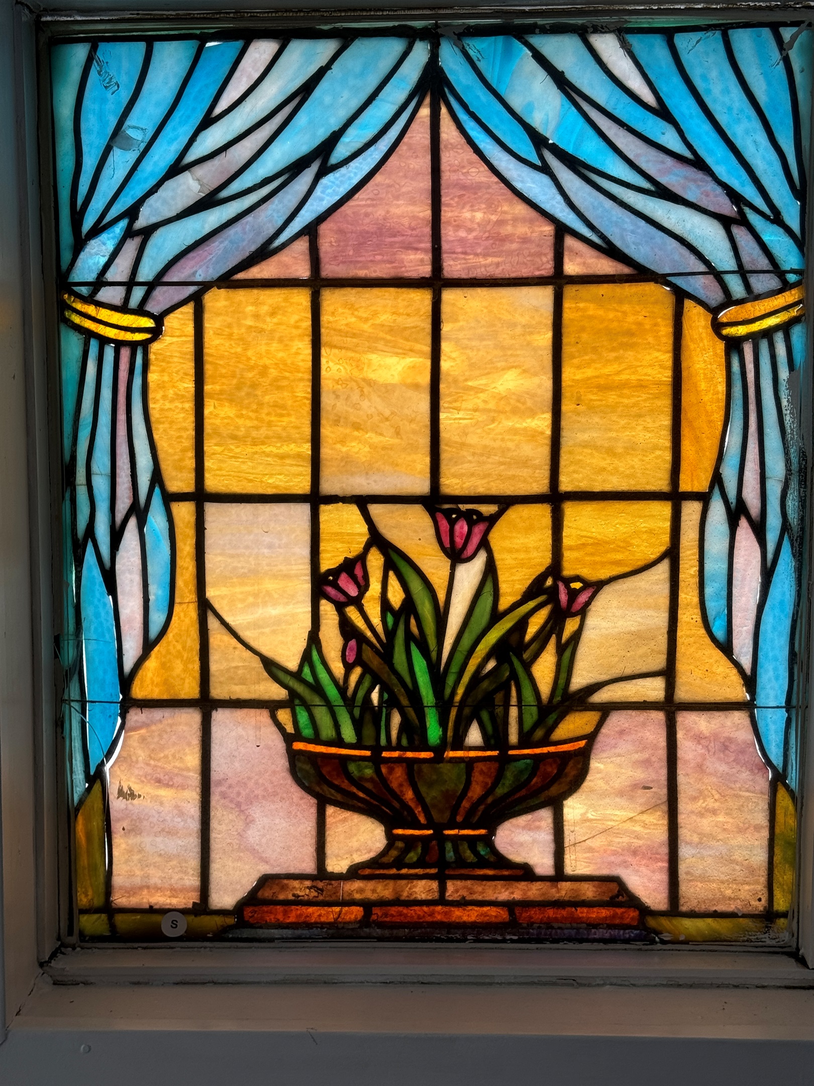 Stained glass window in mudroom
