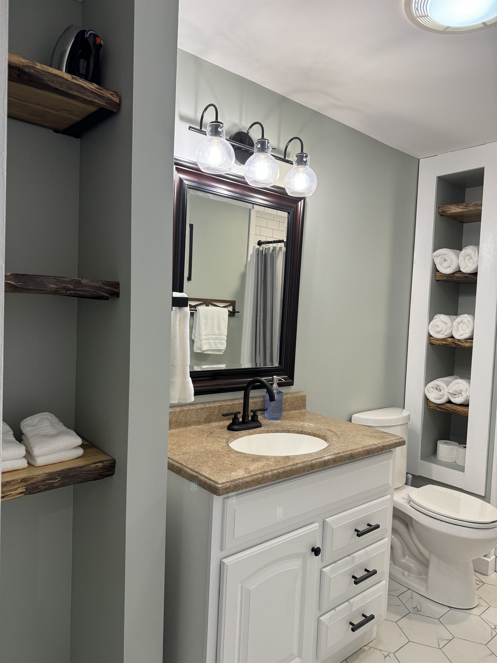 Renovated bathroom with wide shower