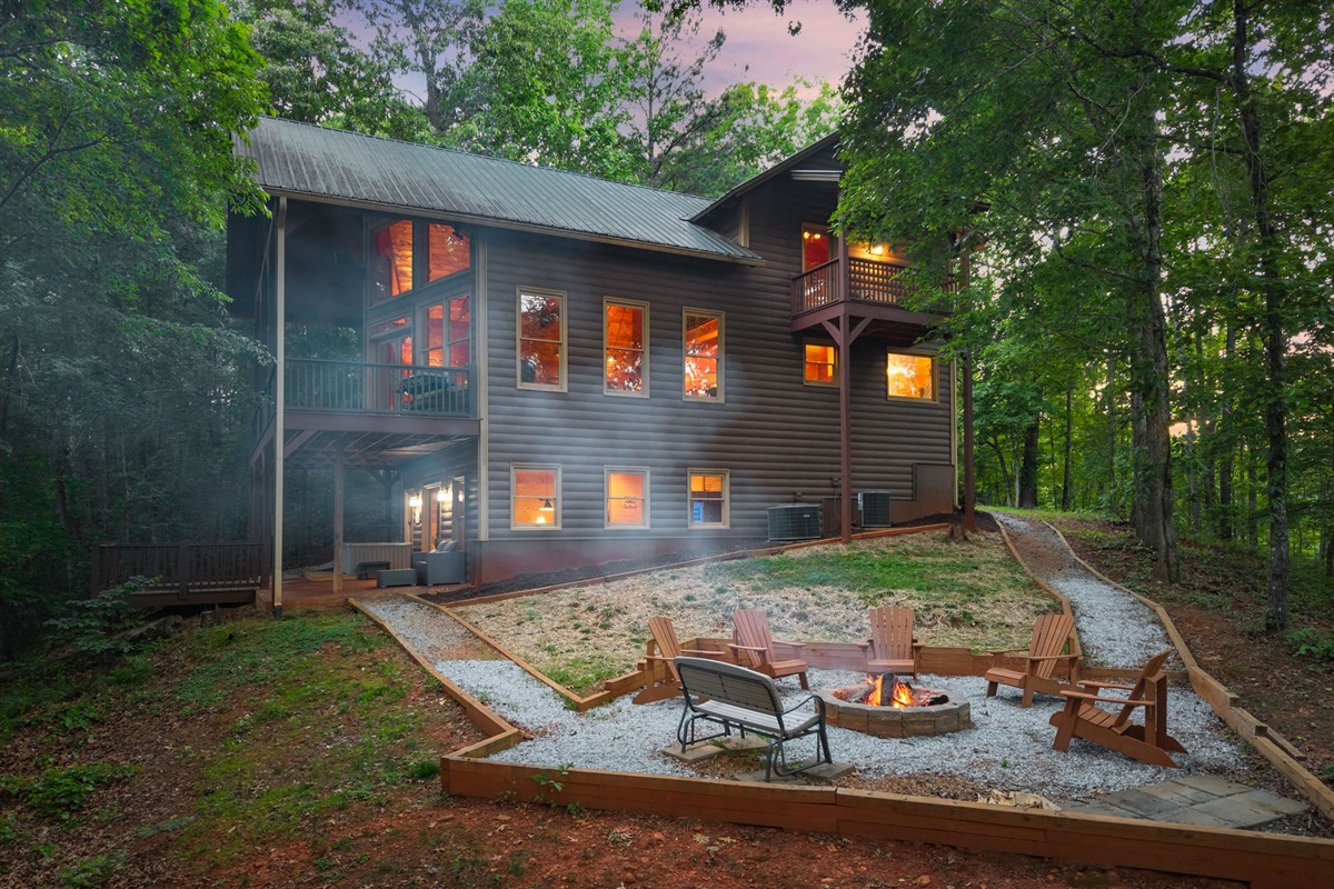Cozy outdoor seating area perfect for late-night s&rsquo;mores and conversation.