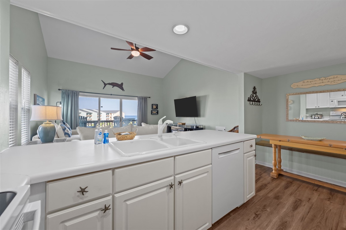 Kitchen and living area connected for effortless gathering and entertaining