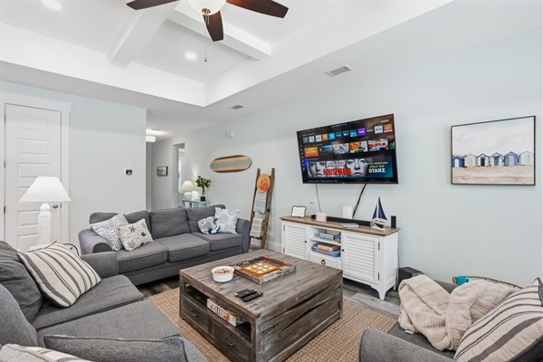 Sit down and relax at the end of your day in the modern high-vaulted ceiling lounge room and enjoy time with friends and family, watch Netflix or play games to round out the day!
