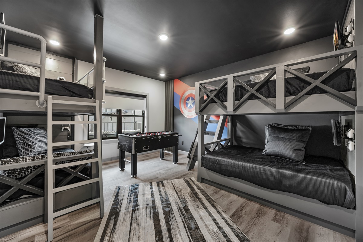 Bedroom #7: 1 Queen Bunk, 1 Twin Bunk with foosball.