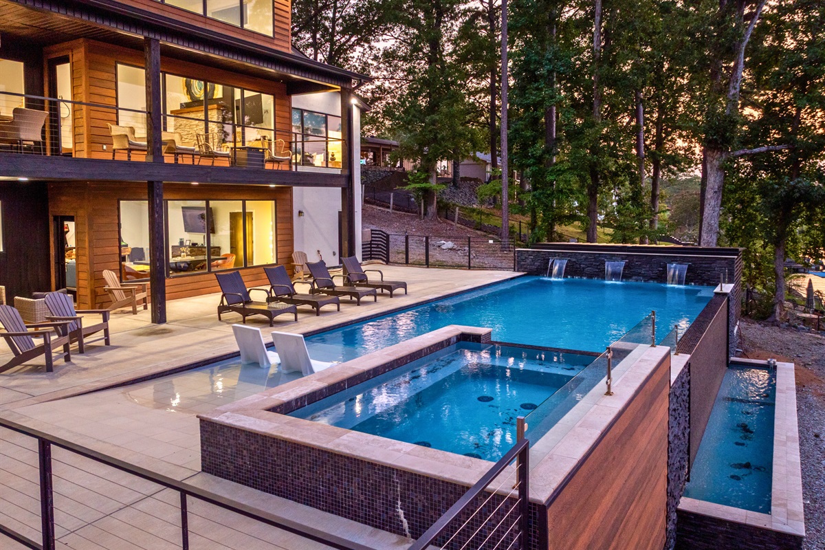 A multi-level pool and spa designed for lounging, soaking, and soaking in the views.