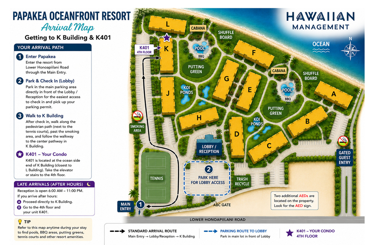 Directions from the main resort entrance to K building
