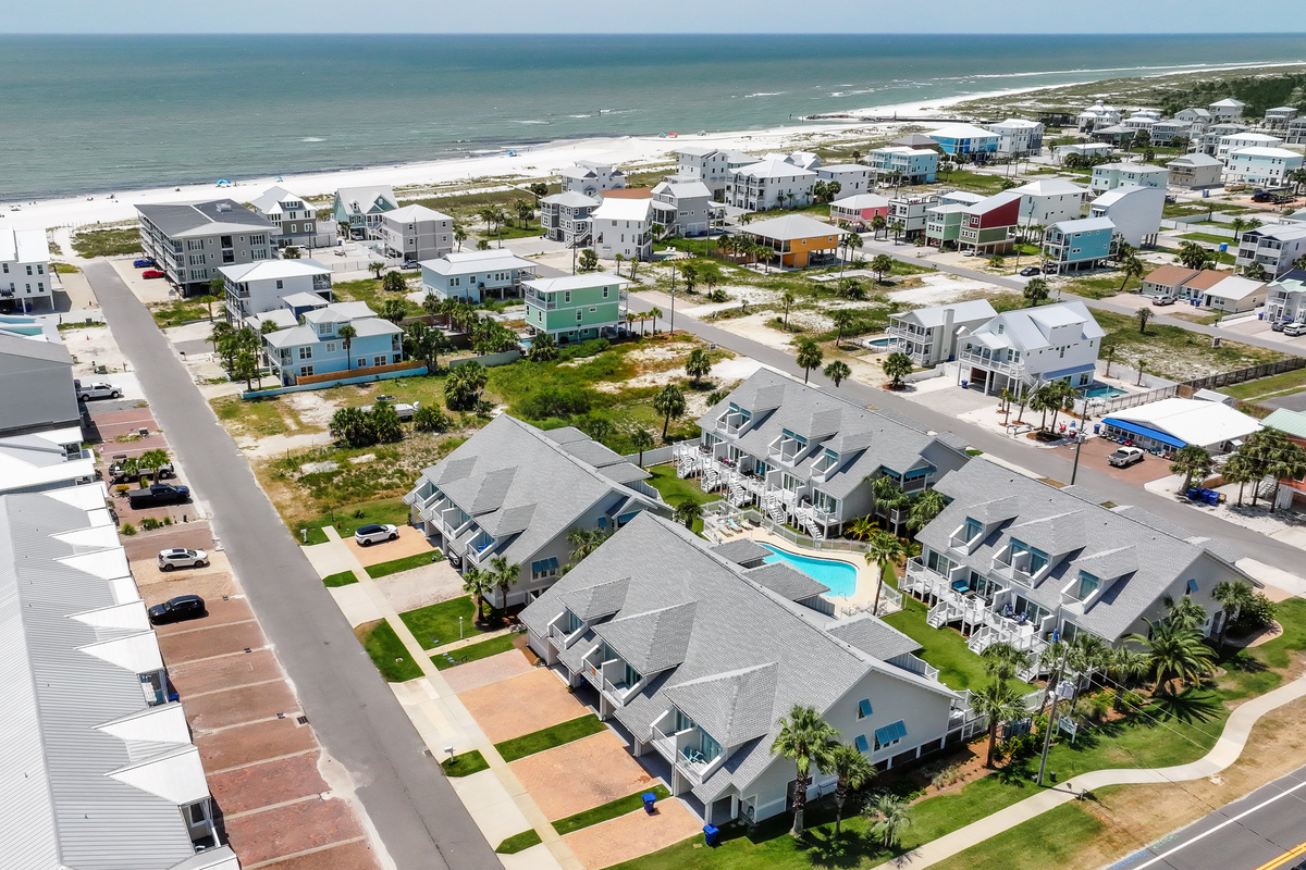 Aerial view highlighting the property's prime location
