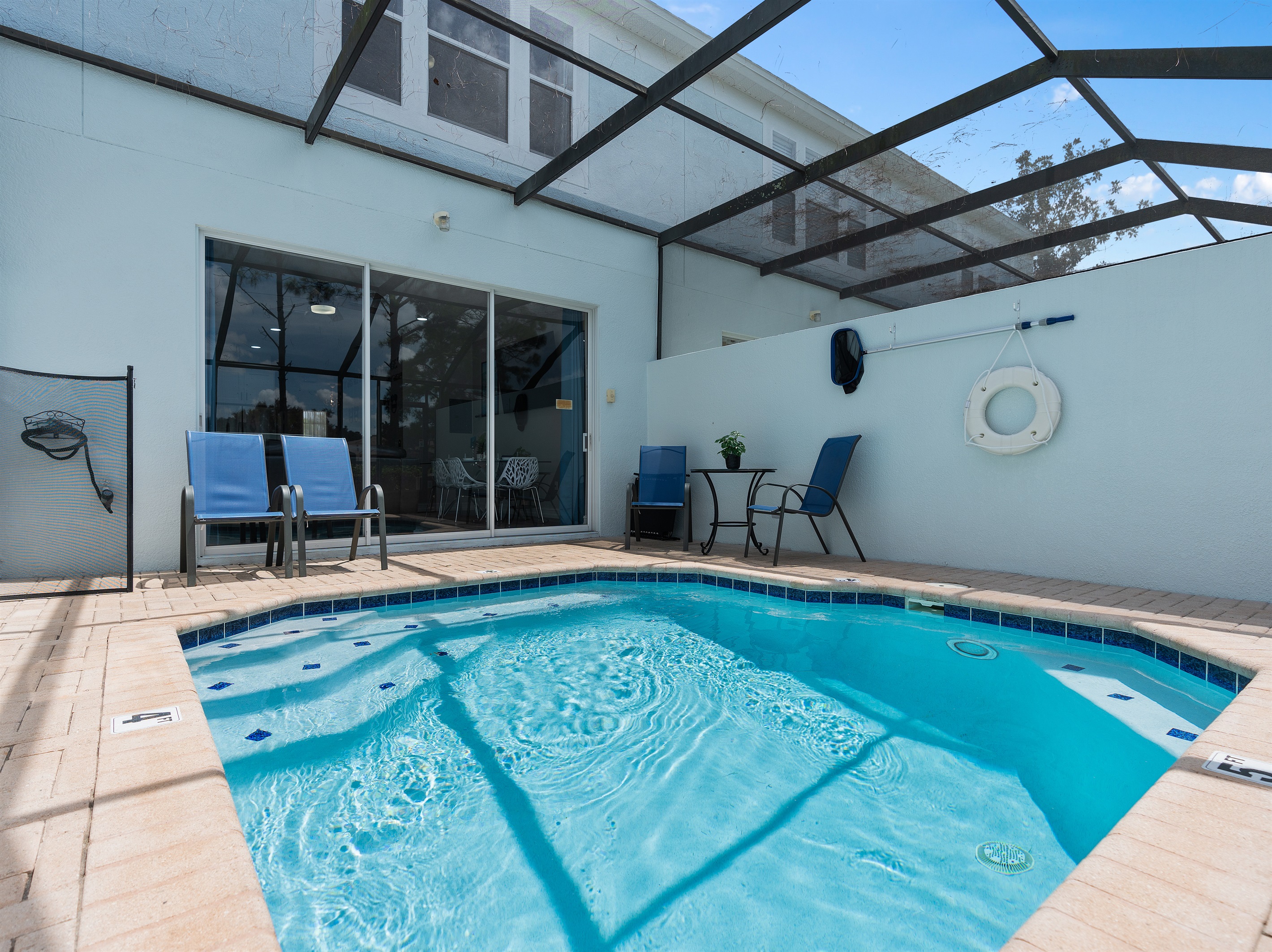 Private screened pool with lanai and no rear neighbors at Belle’s Villa