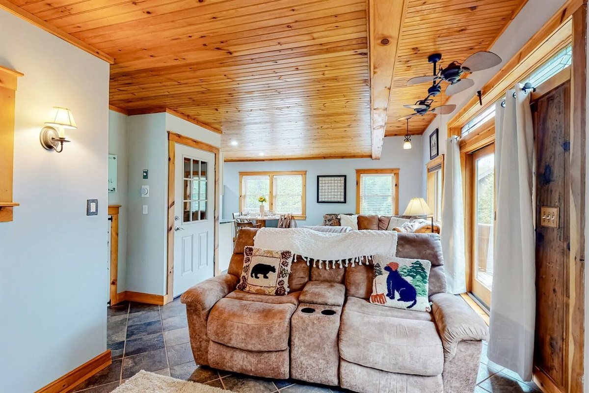 Kick back after a long night in these cozy recliners while soaking up the heat from the gas stove!