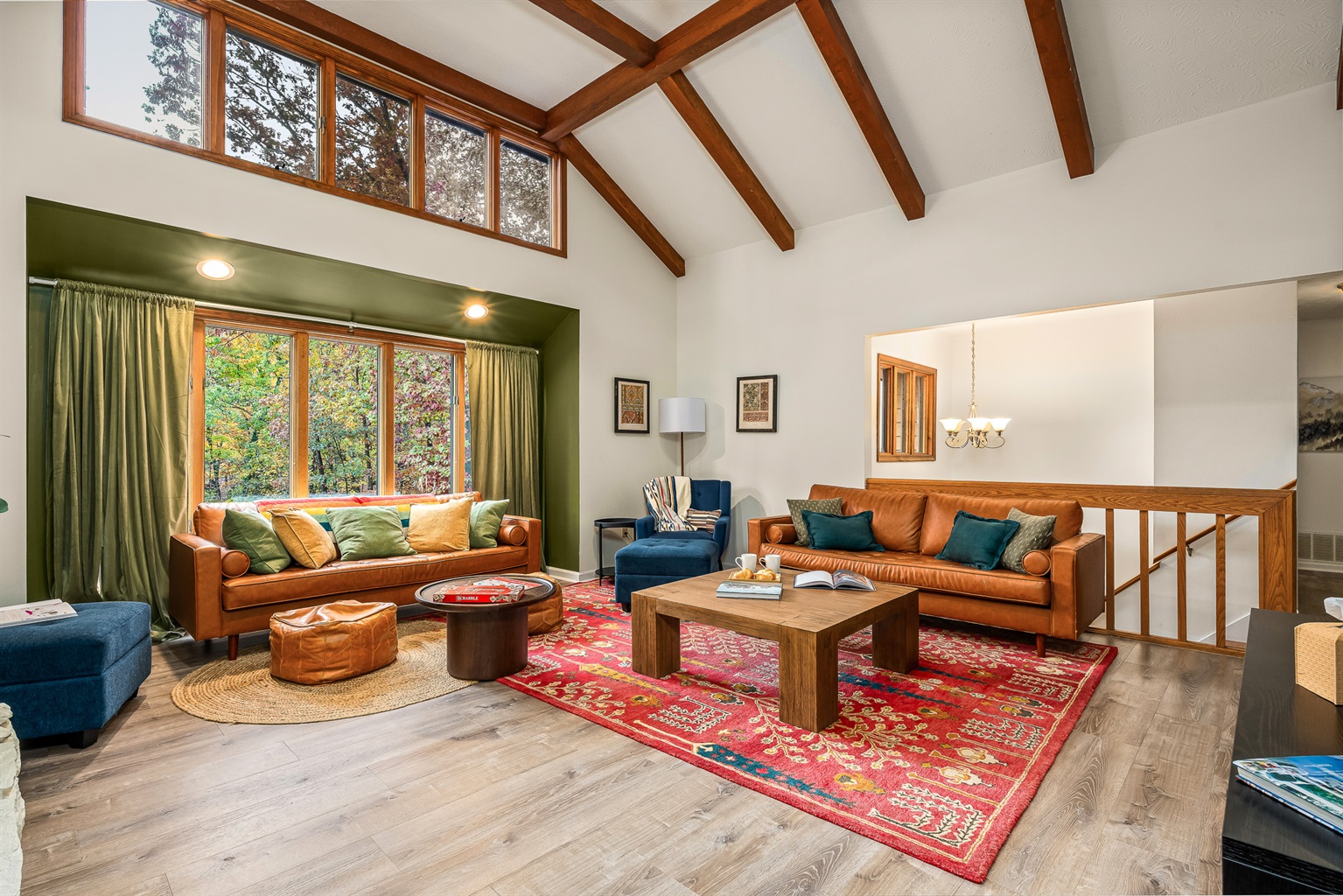 A bright, comfy living room made for slow mornings, board games, and piling in together after a day on the mountain.