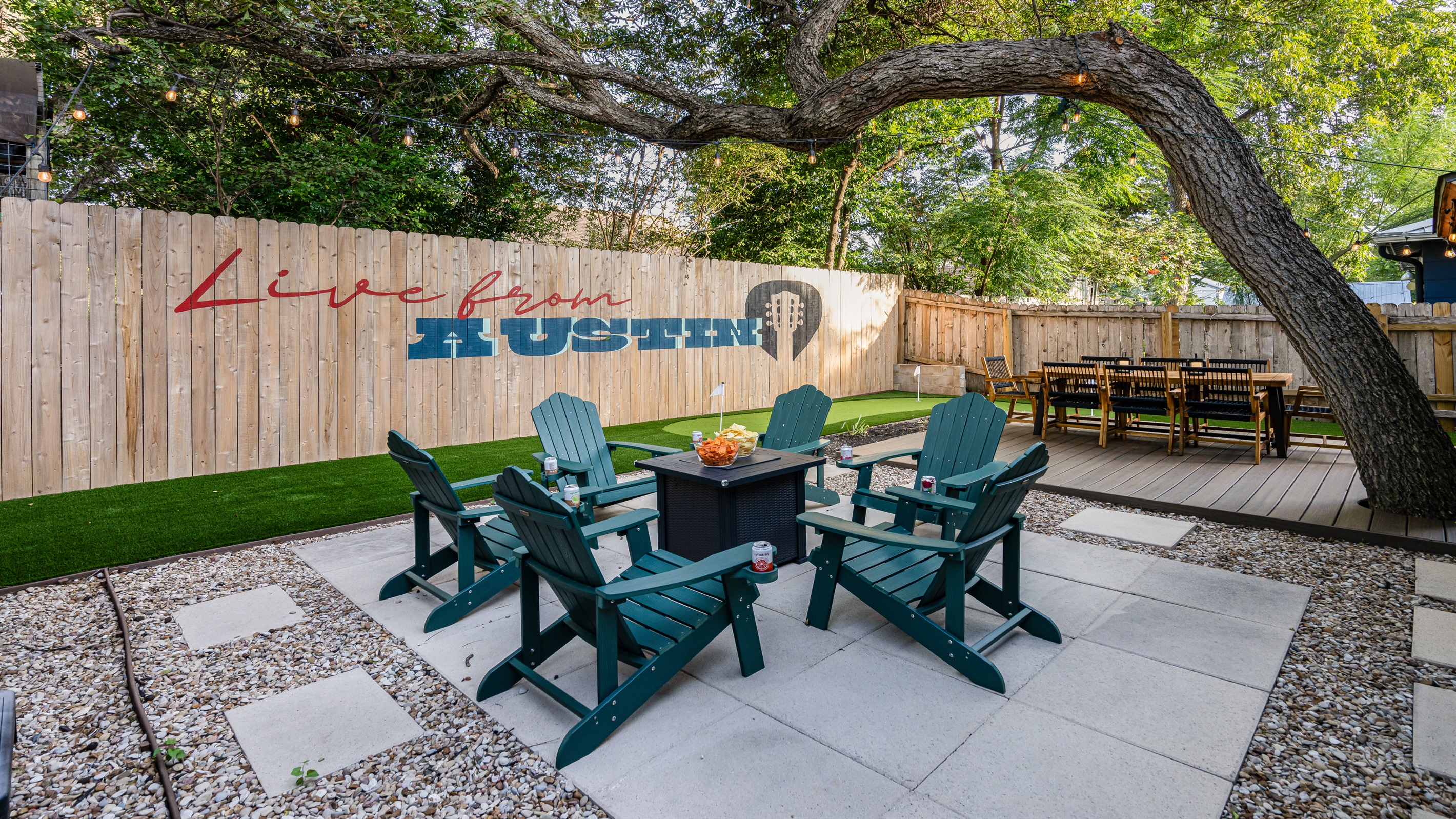 Welcome to your Austin retreat! Our backyard invites you to relax, play a round of mini-golf, and soak in the vibrant local vibe. Enjoy the cozy seating under string lights and embrace the live music spirit that makes Austin truly special!