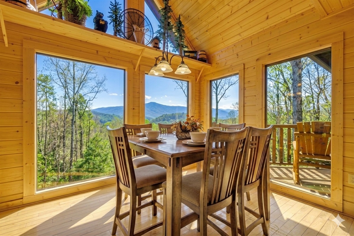 Gather in the dining room, where you’ll be surrounded by breathtaking mountain views that make every meal feel unforgettable.