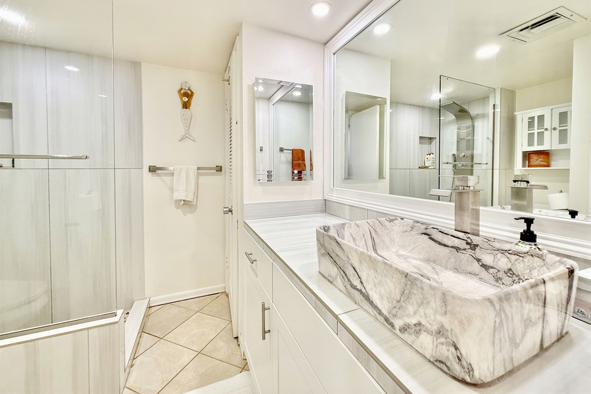 The guest bathroom was recently renovated!