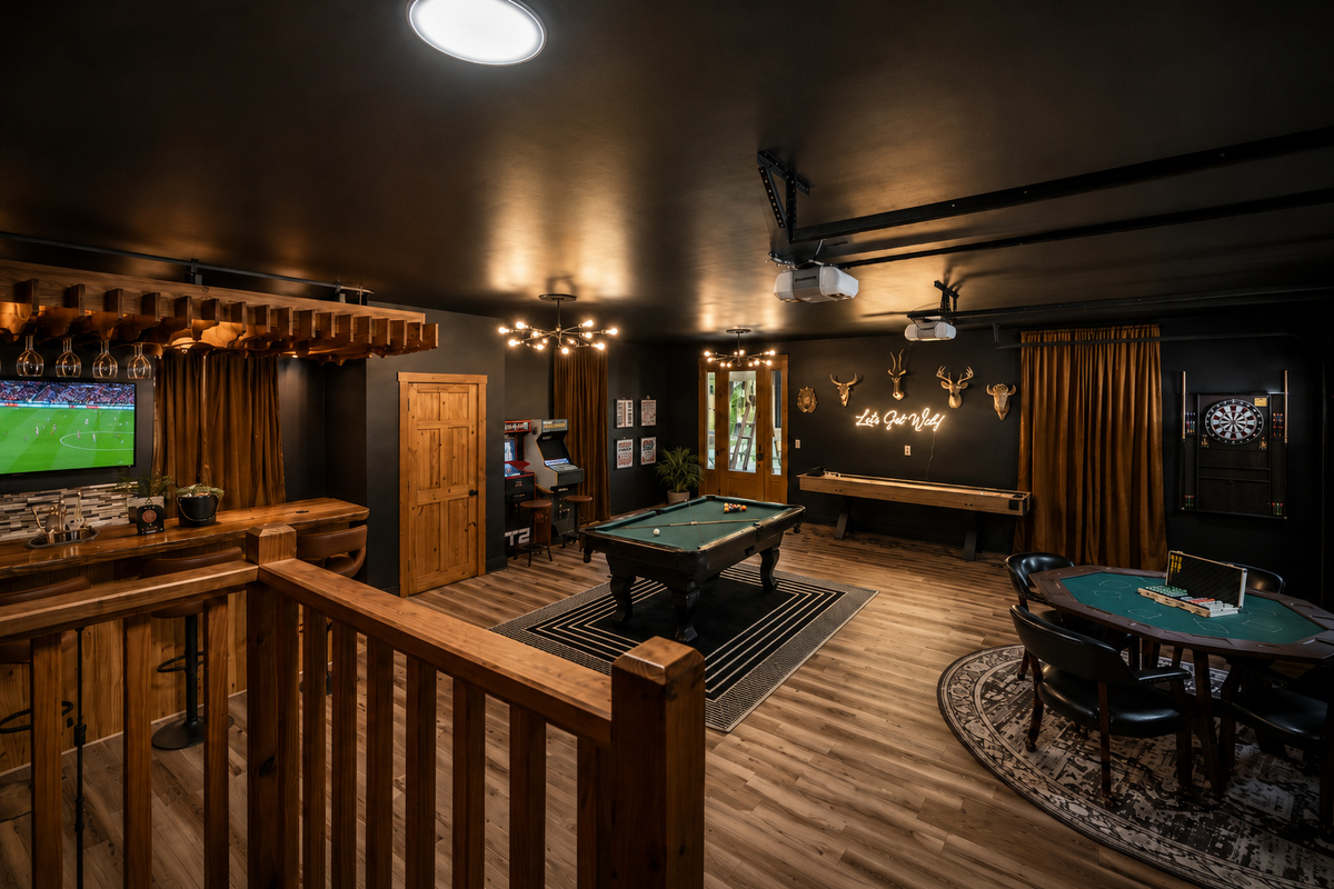 {Game Room & Bar} Catch the game behind the bar, challenge the group to a round of pool, and settle in for a late night at your own private speakeasy.