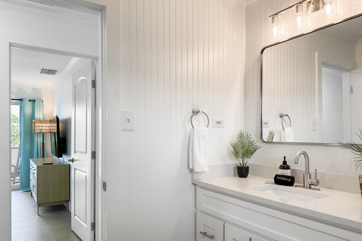 The shared upstairs bathroom is just across the hallway.