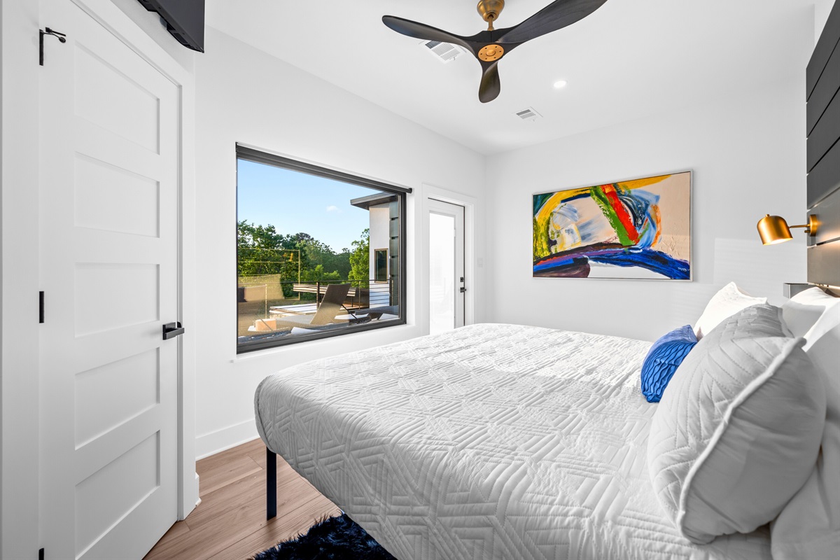 A peaceful retreat awaits in this elegant bedroom with a comfortable king bed.