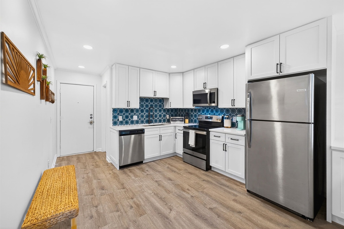 Kitchen | Beach Break | IOP Escapes Vacation Rentals | 1400 Ocean Blvd 106B, Isle of Palms SC