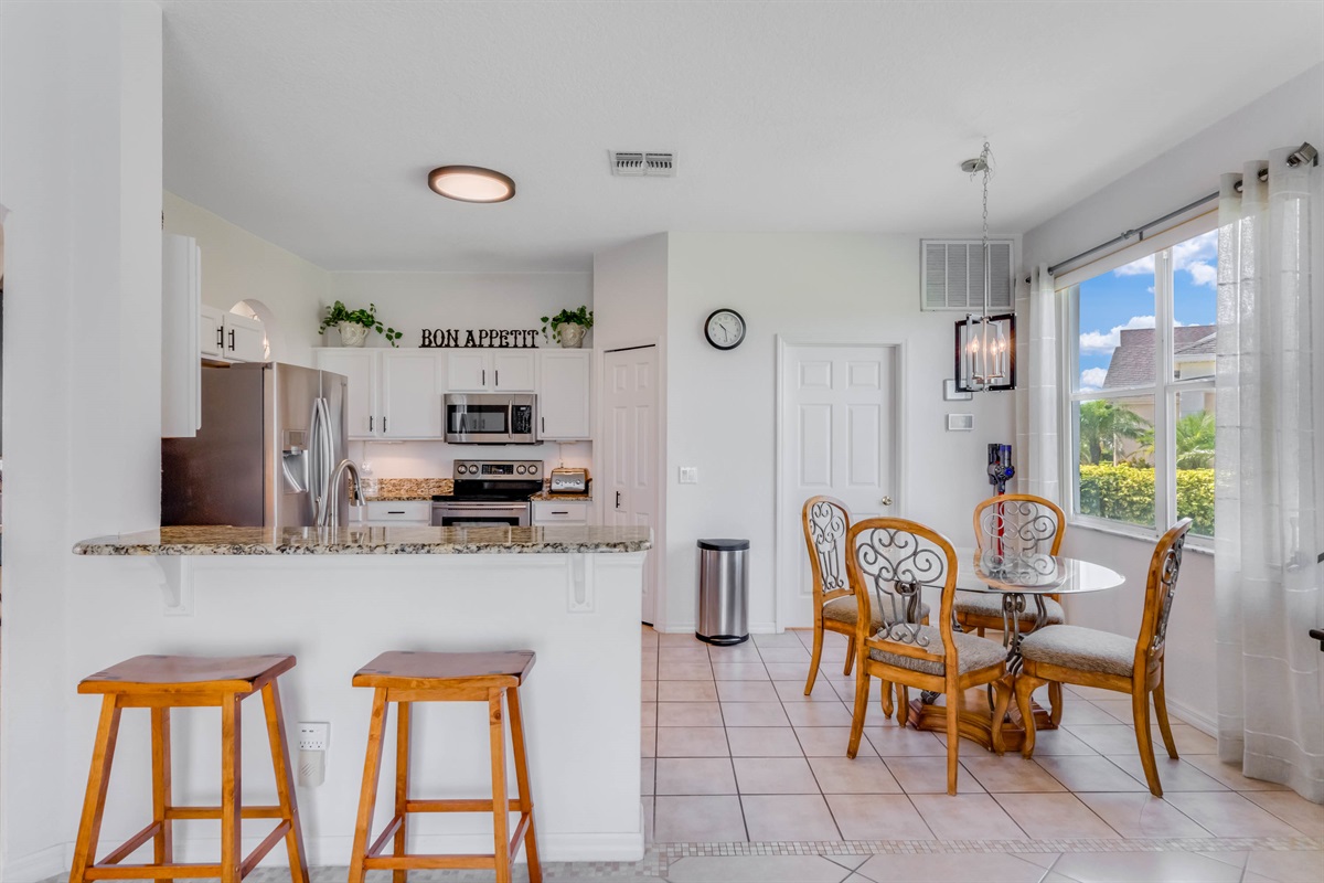 The breakfast nook is just off the kitchen for quick morning bites.