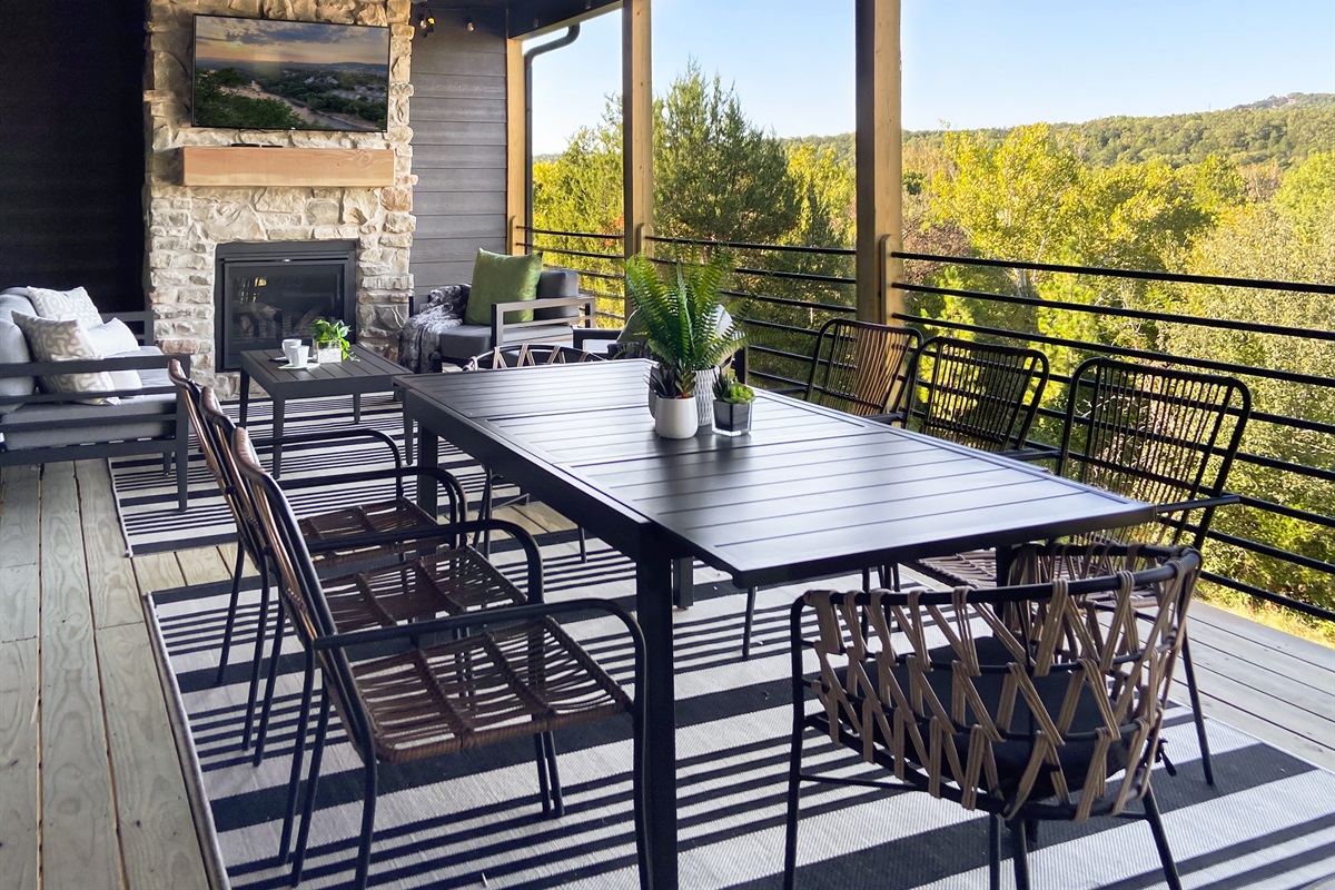 Upper level deck with electric fireplace