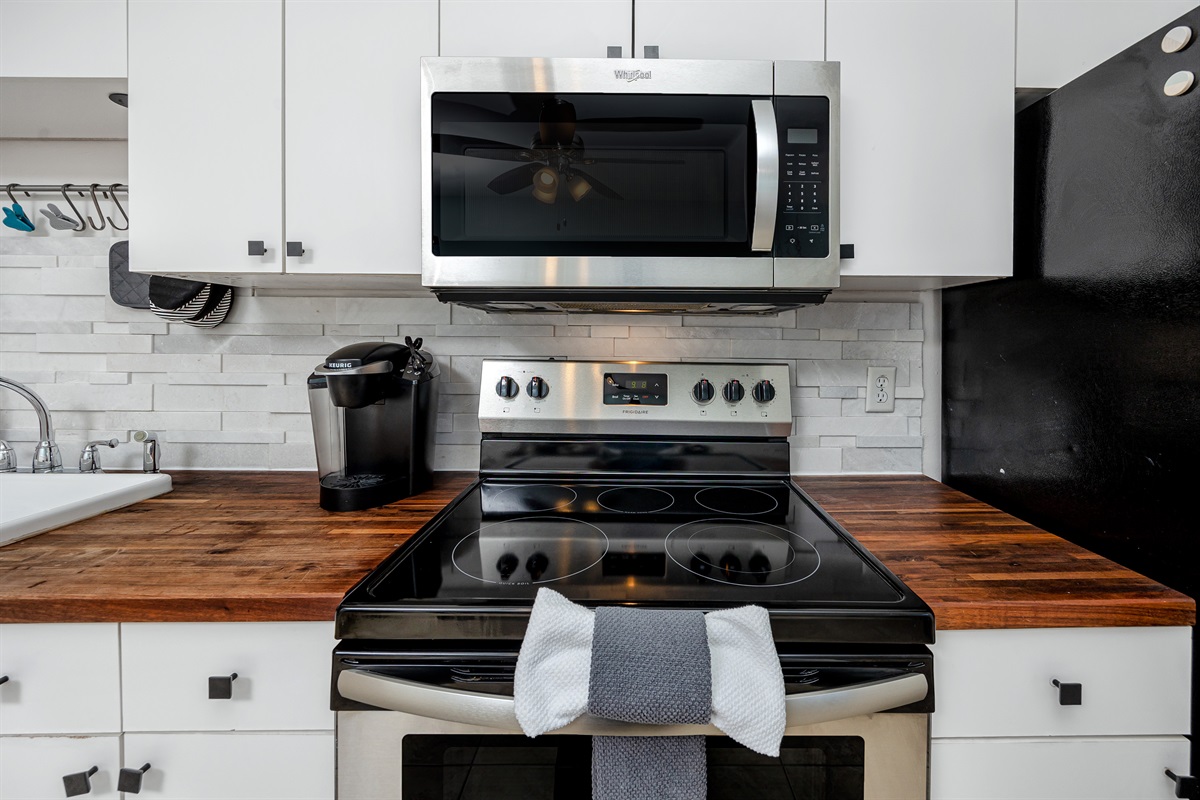 Keurig and microwave for added convince!