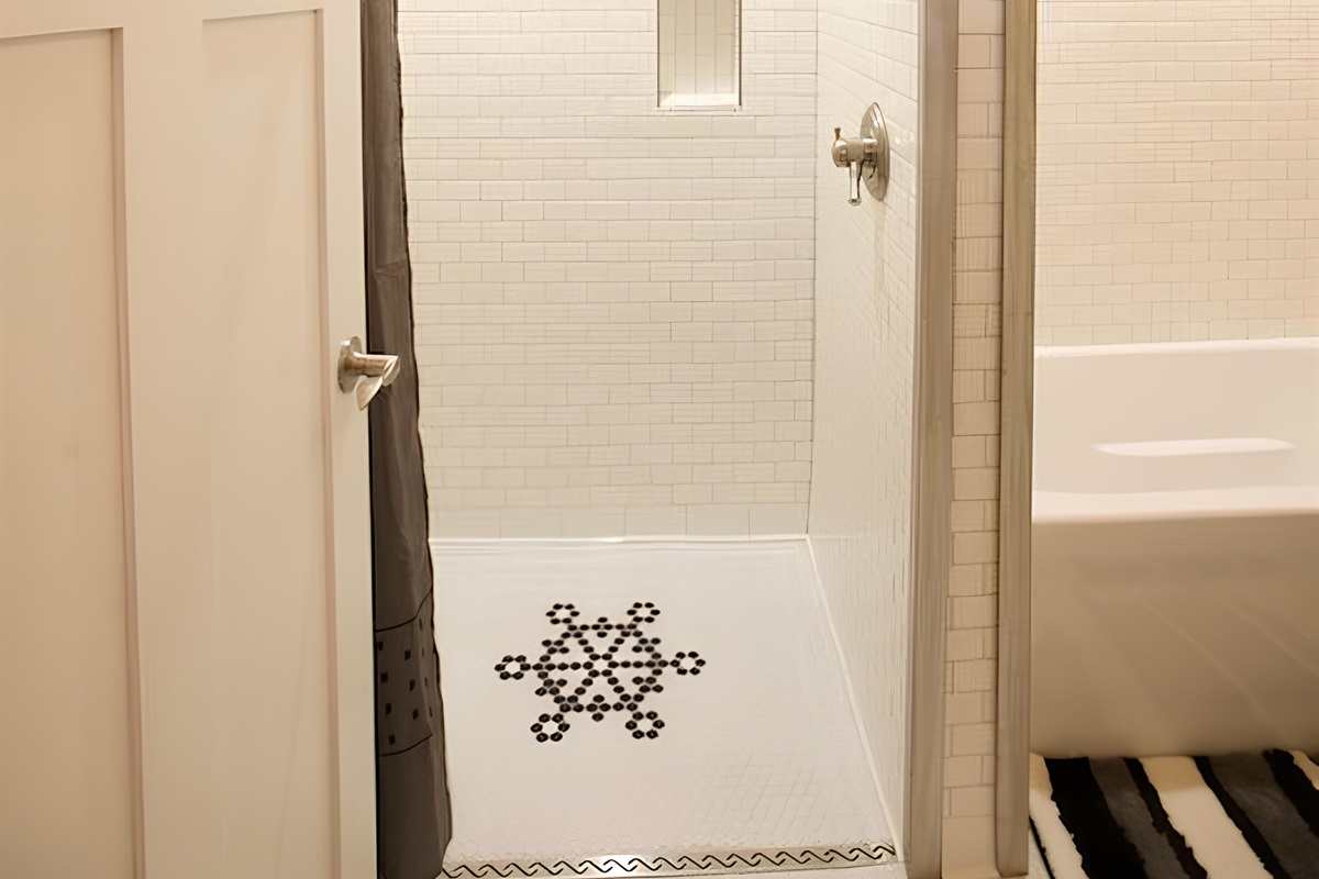 Skorda bathroom features a walk-in barrier-free shower