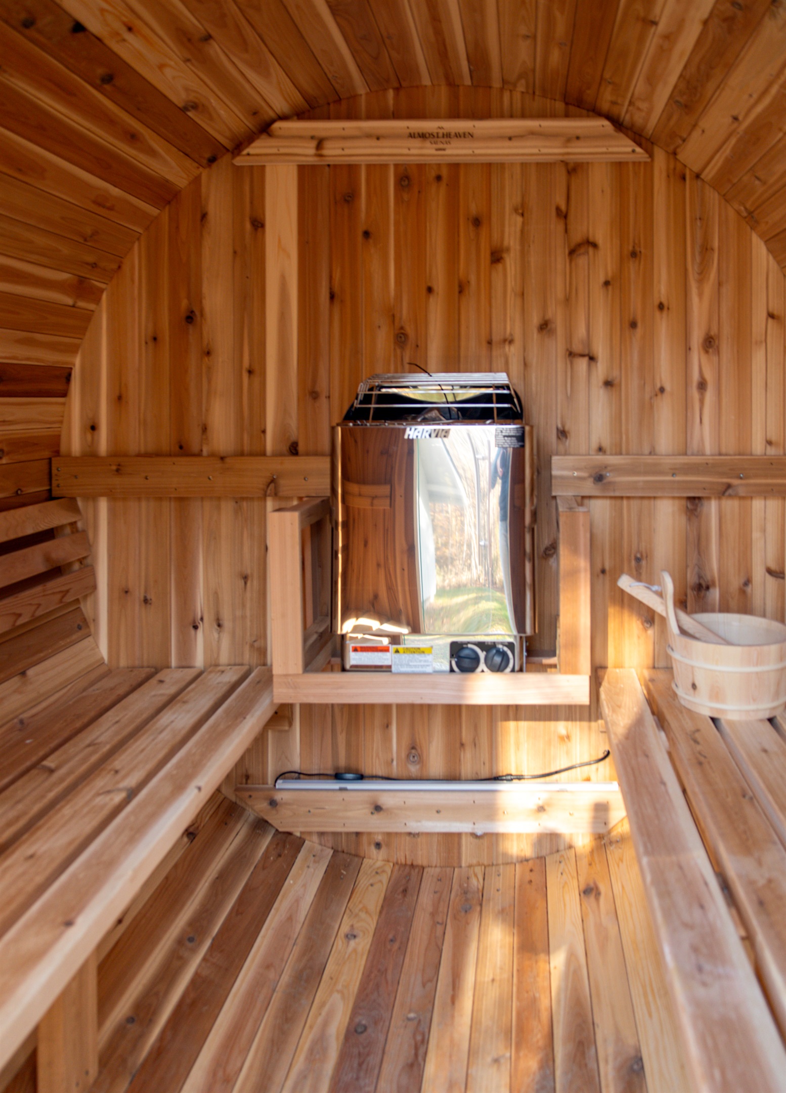 Relax your muscles in the sauna after you arrive, or a day of outdoors activity