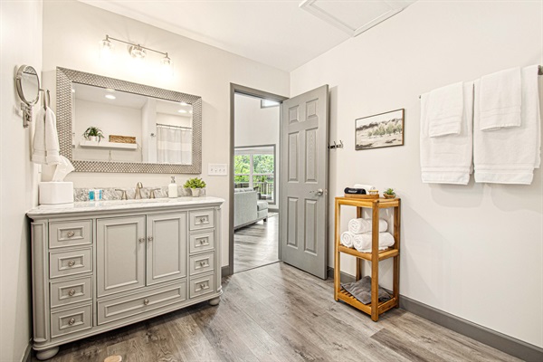 Accessible and centrally located, our guest bathroom is situated just off the living area for convenience.