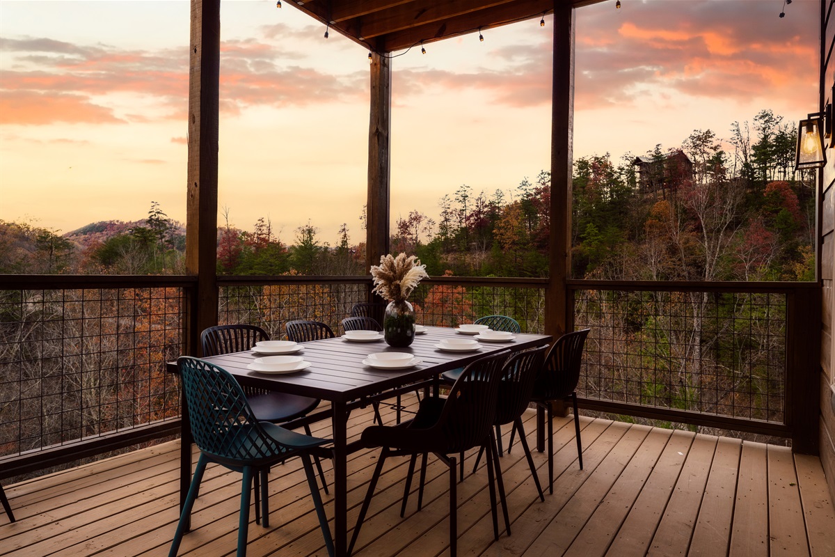 Dining table on deck with views