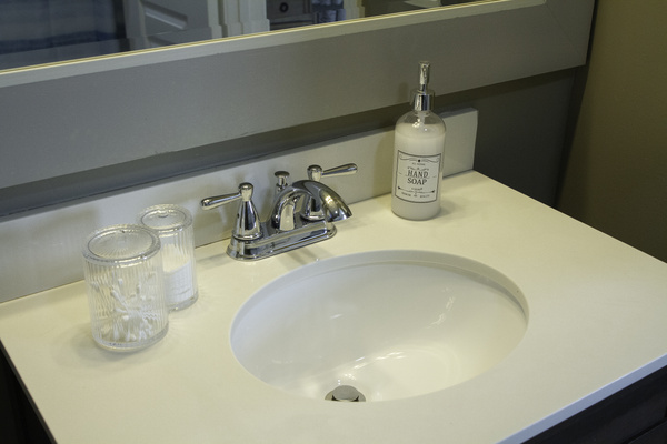 A view of the sink in the master bathroom
