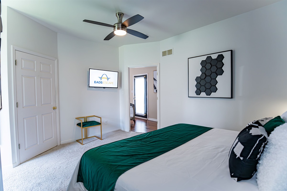 Our main level King bedroom features a full ensuite bath for convenience.